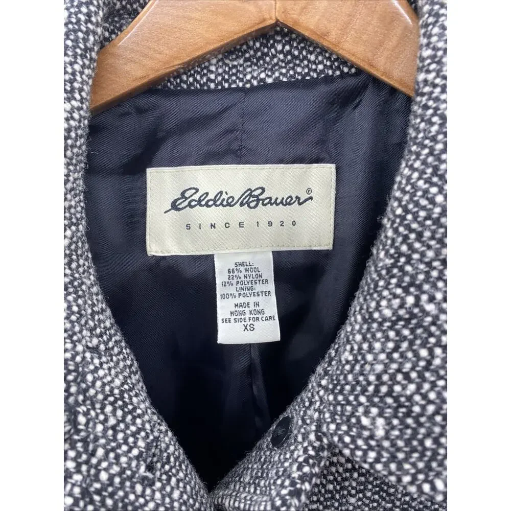 Vintage Eddie Bauer Wool Blend Plaid Jacket Lined Button Front Womens Size XS